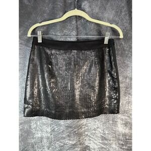 Trina Turk Sequin Mini Skirt Womens 2 Black Exposed Zipper Made in USA 290925